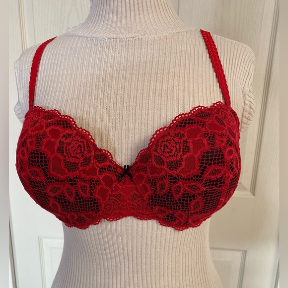 La Vie en Rose Red Push Up Lace Bra Size 38DD - Picture 1 of 8